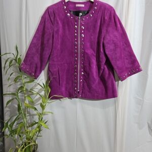 100% FASHION INSTINCT 100% Purple Suede Leather Lining Jacket